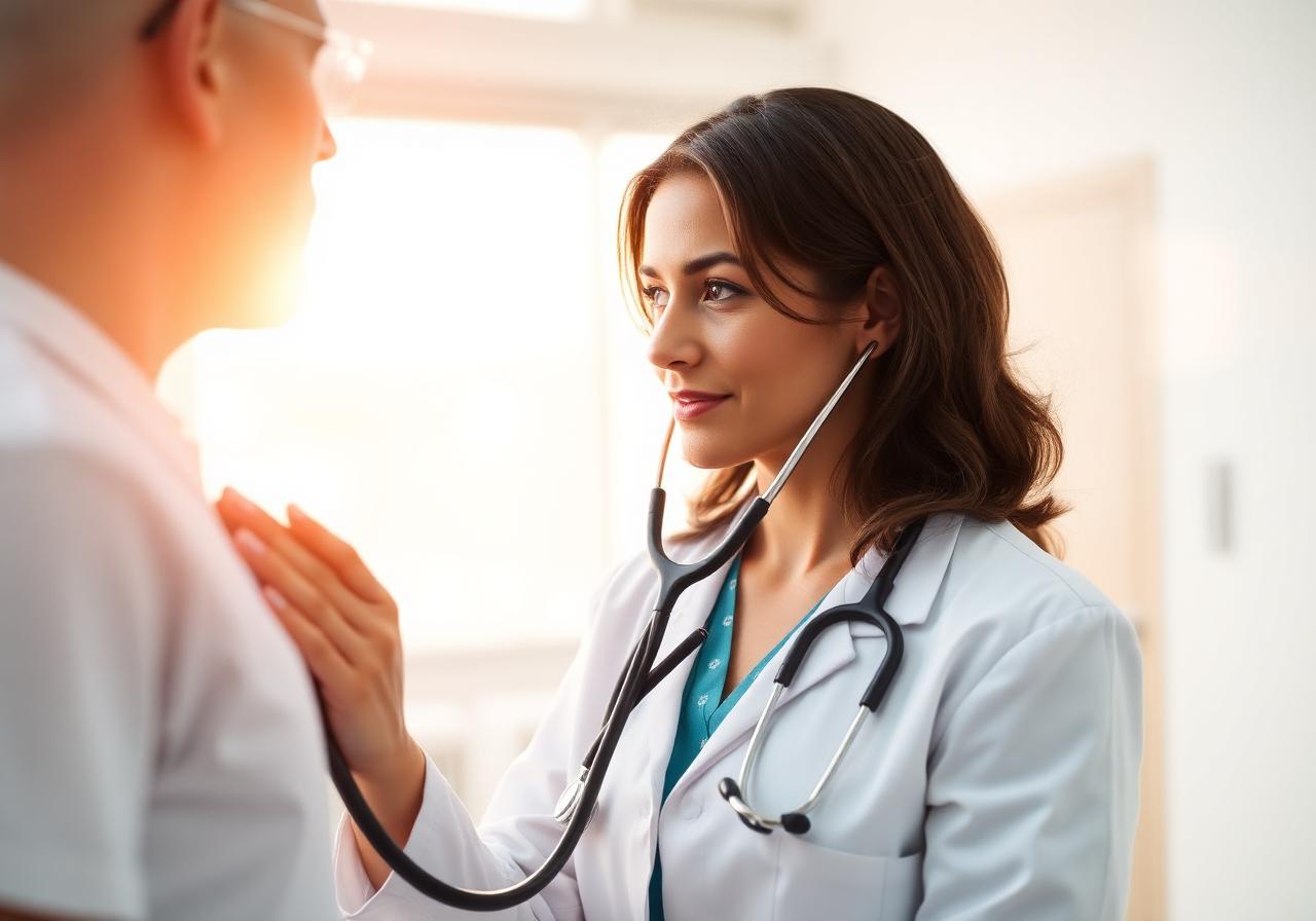 Médica examinando paciente